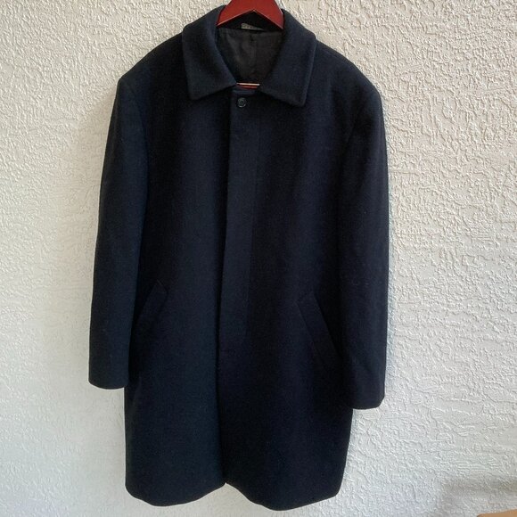 Men Wool Overcoat Black sz 44R Chest 48" - Picture 1 of 10